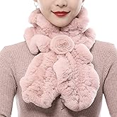 Valpeak Fur Scarves for Women Rabbit Fur Scarf Wrap Wave Cut Fur Neck Warmer Scarf for Winter Knitted Fuzzy Fluffy