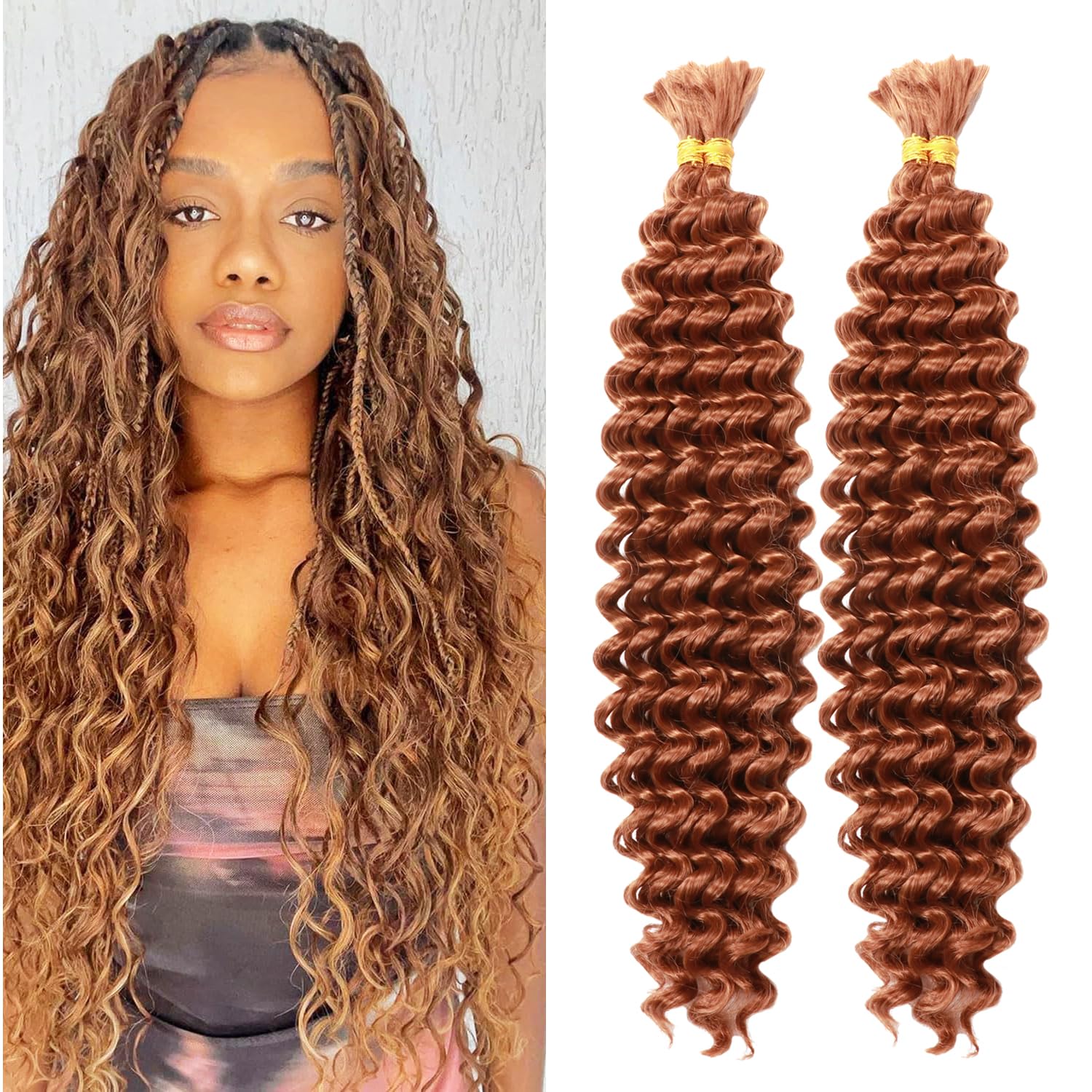 4 Bundles Curly Braiding Hair for Boho Braids 200g Synthetic Deep Wave Bulk No Weft Wet and Wavy Crochet Hair for Women Knotless Braids Hair Extensions (30#, 18 Inch(50g/Bundle x4))