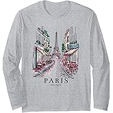 I Love Paris France Eiffel Tower Watercolor French Souvenir Long Sleeve T-Shirt