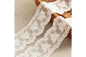 LYXMYGS Lace Trim Ribbon, 3-Yard White Lace Ribbon, 3.15 Inch Width White Laces Trims Delicate Crown Ribbons for Crafts Sewing and Bridal Wedding Dress Applique Decorations