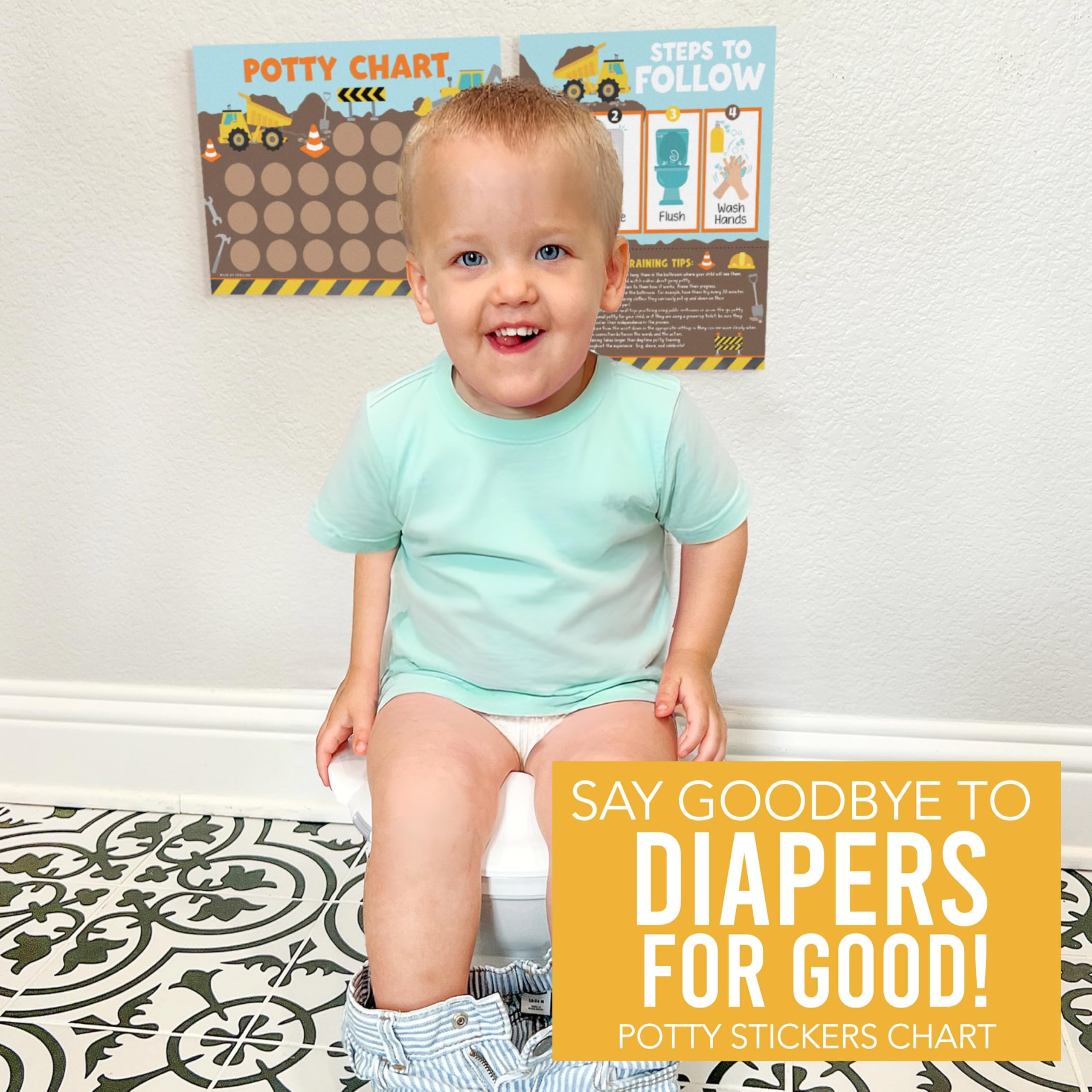 Hadley Designs Potty Training Chart for Boys with Fun Reward Stickers – 10 Potty Chart for Toddlers Boys, 8.5x11