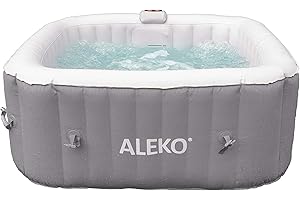 ALEKO Inflatable Hot Tub Spa | Personal High Powered Jetted Bubble | with Cover | 160 Gallon | 4 Person Square | Gray | HTISQ4WHGY