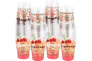 WorldBazaar Christmas Disposable Cups 12oz 100PCS Christmas Clear Party Drinking Cups Snowman Santa Claus Cold Beverage Coffee Holiday Winter Party Supplies