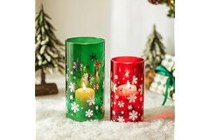 Christmas Hurricane Glass Candle Holders: Glasseam Red Green Candle Holders for Pillar Candles Silver Snowflake Decorations Large Cylinder Vases for Floating Candles Table Centerpiece