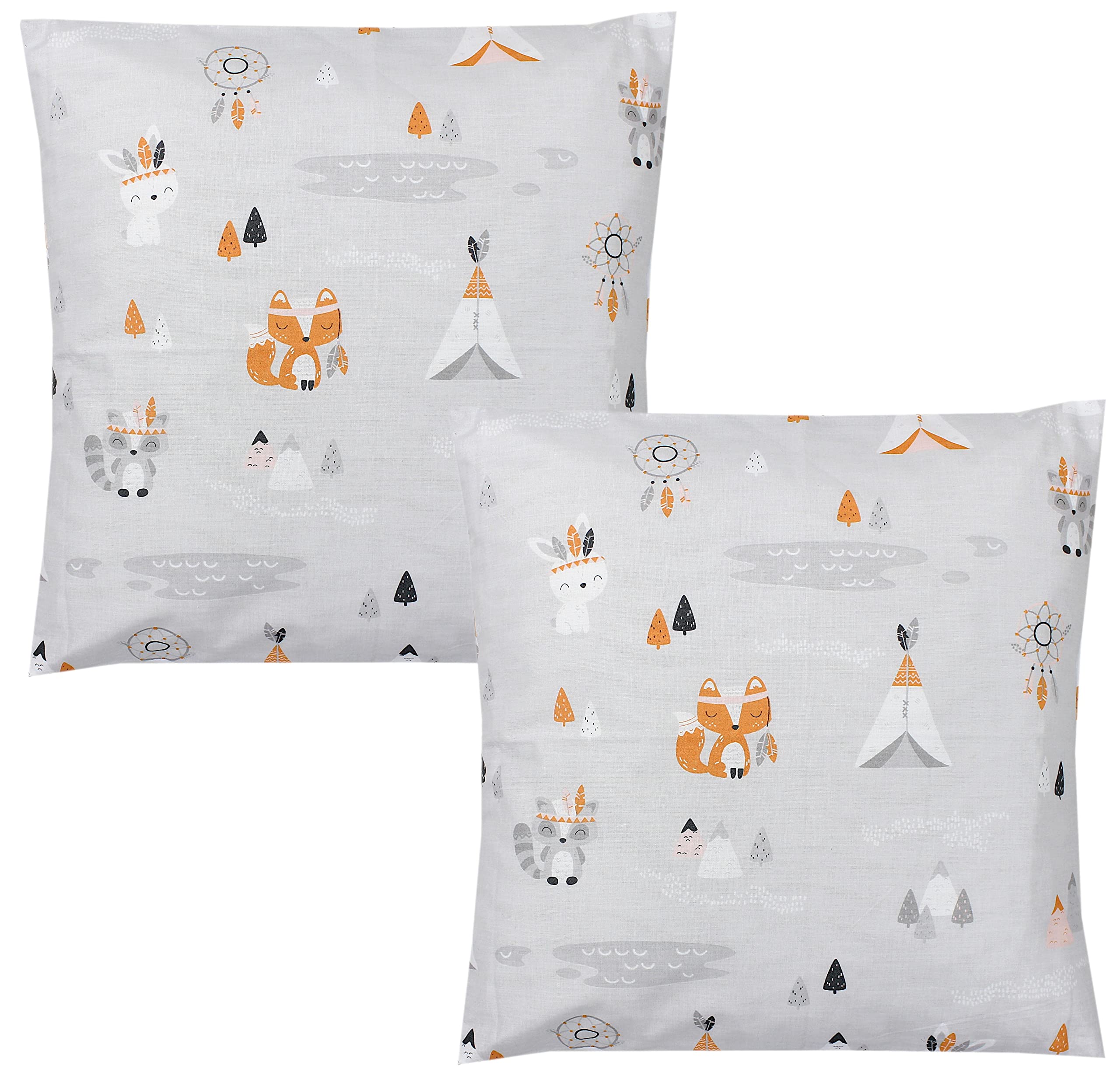 TupTam Children's Cushion Cover Decorative Patterned with Hotel Fastener Set of 2, Fox Gray, 80 x 80 cm