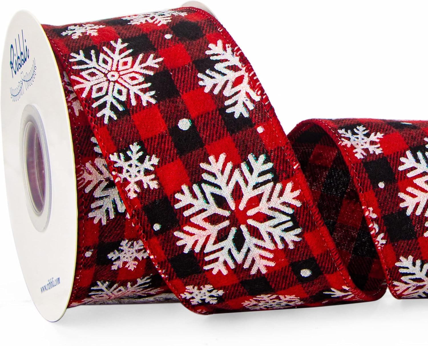 Bows & Ribbons - Ribbli Glitter Snowflake Wired Ribbon, Red and Black Buffalo Plaid Ribbon 2-1/2 Inch x Continuous 10 Yard, Christmas Ribbon for Big Bow, Wreath,Tree Decoration, Polyester Cotton Red/Black