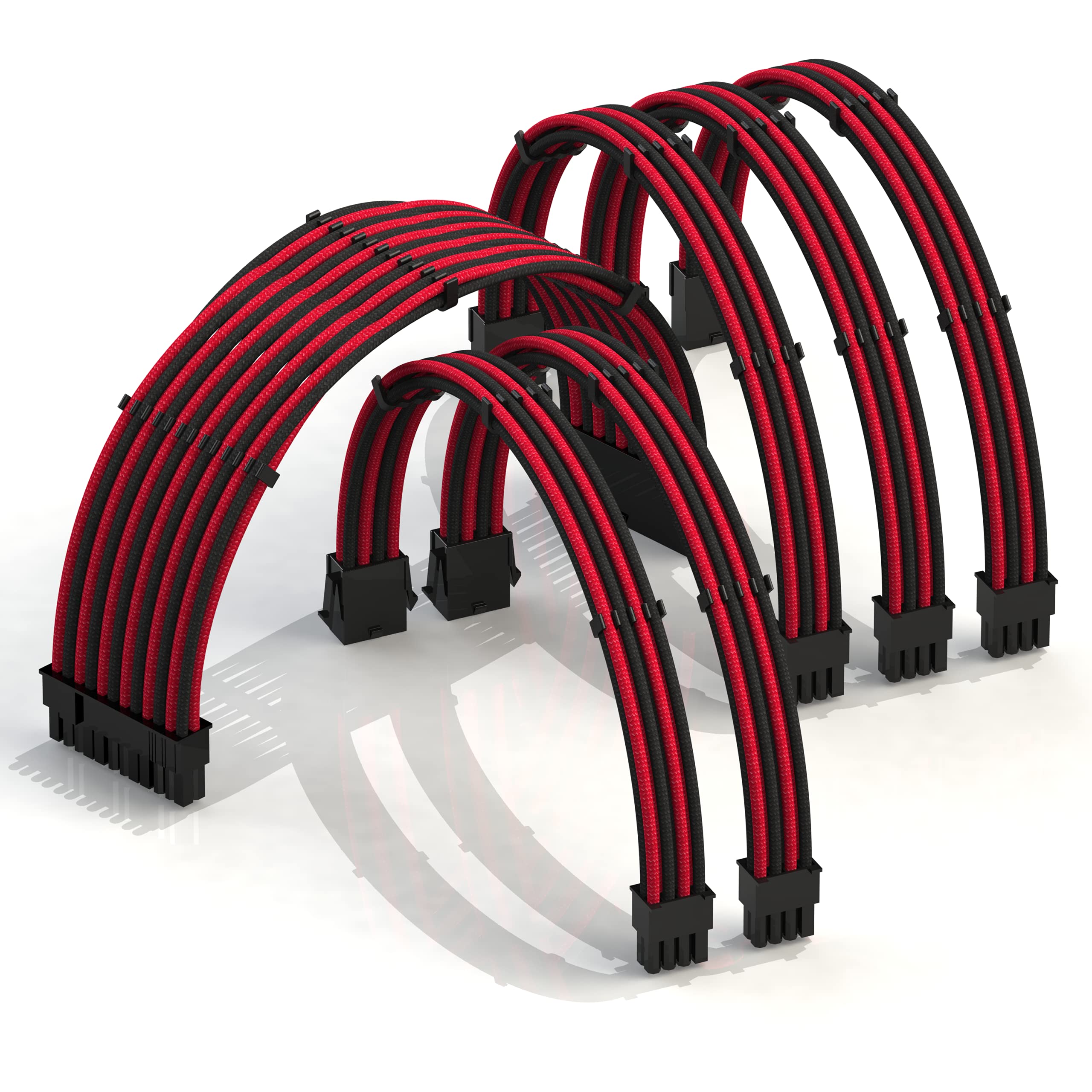 LINKUP - AVA 30cm PSU Cable Extension Sleeved Custom Mod GPU PC Braided w/Comb Kit - Compatible with RTX3090 | 1 x 24 P (20+4) | 2 x 8 P (4+4) CPU | 3 x 8 P (6+2) GPU set | 300mm - RedBlack