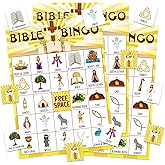GMEMNOV Bible Bingo Game for Adults - 24 Players Christian Bingo Card Religious Game Activities for Family Vacation Bible School Sunday Church Family Open Day Holiday Supplies