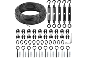hannger String Light Hanging Kit Outdoor, Full Black String Light Wire Hanging Kit Includ 100FT PVC Coated Steel Cable w/Enough Accessories, Guide Wire for Outdoor String Lights, Patio Lights