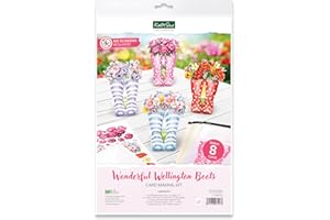 Katy Sue Wonderful Wellington Boots (Rubber Boots) Card Making Kit. 8 Shaped Cards, 2 Sheets of Die Cut Decoupage, 8 Envelopes, Adhesive Pads, & Instructions. for Card Making Supplies & Papercrafting