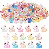 JIUZHU 160PCS Luminous Mini Glitter Ducks Christmas Colorful Tiny Resin Ducks to Hide Miniatures Figures for Prank Xmas Goodie Bag Fillers Party Decor