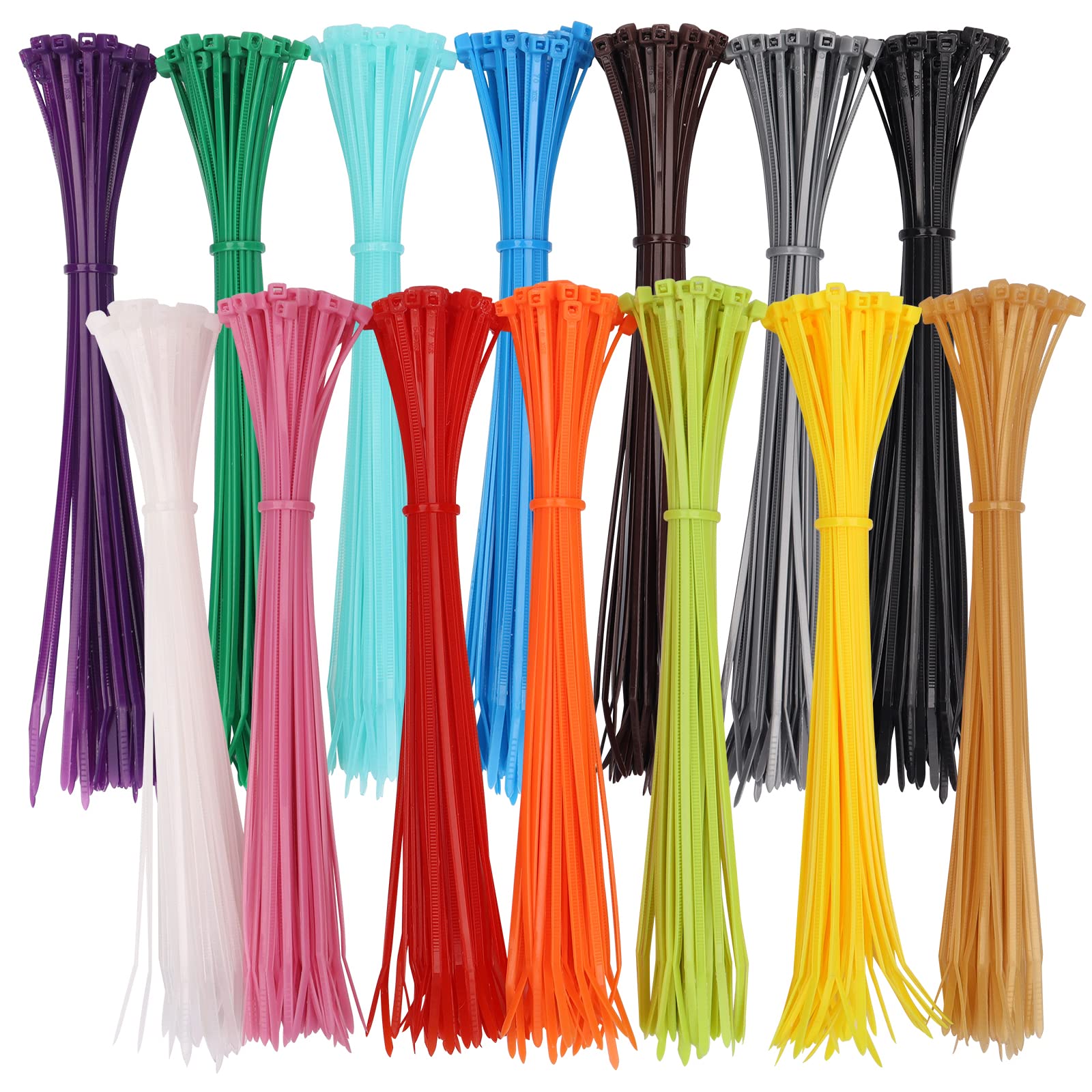 8" Coloured Cable Ties, 700Pcs 2.5mmx200mm Zip Ties Self-Locking, Long Nylon Heavy Duty Tie Wraps for Home, Office, Garden, Garage, Workshop - 14 Colours