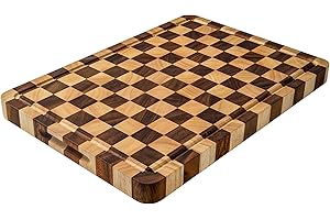 FYCTIO Cutting Boards for Kitchen, Checkered Cutting Board Thickened, Walnut Wood Chopping Board with Juice Grooves & Handles