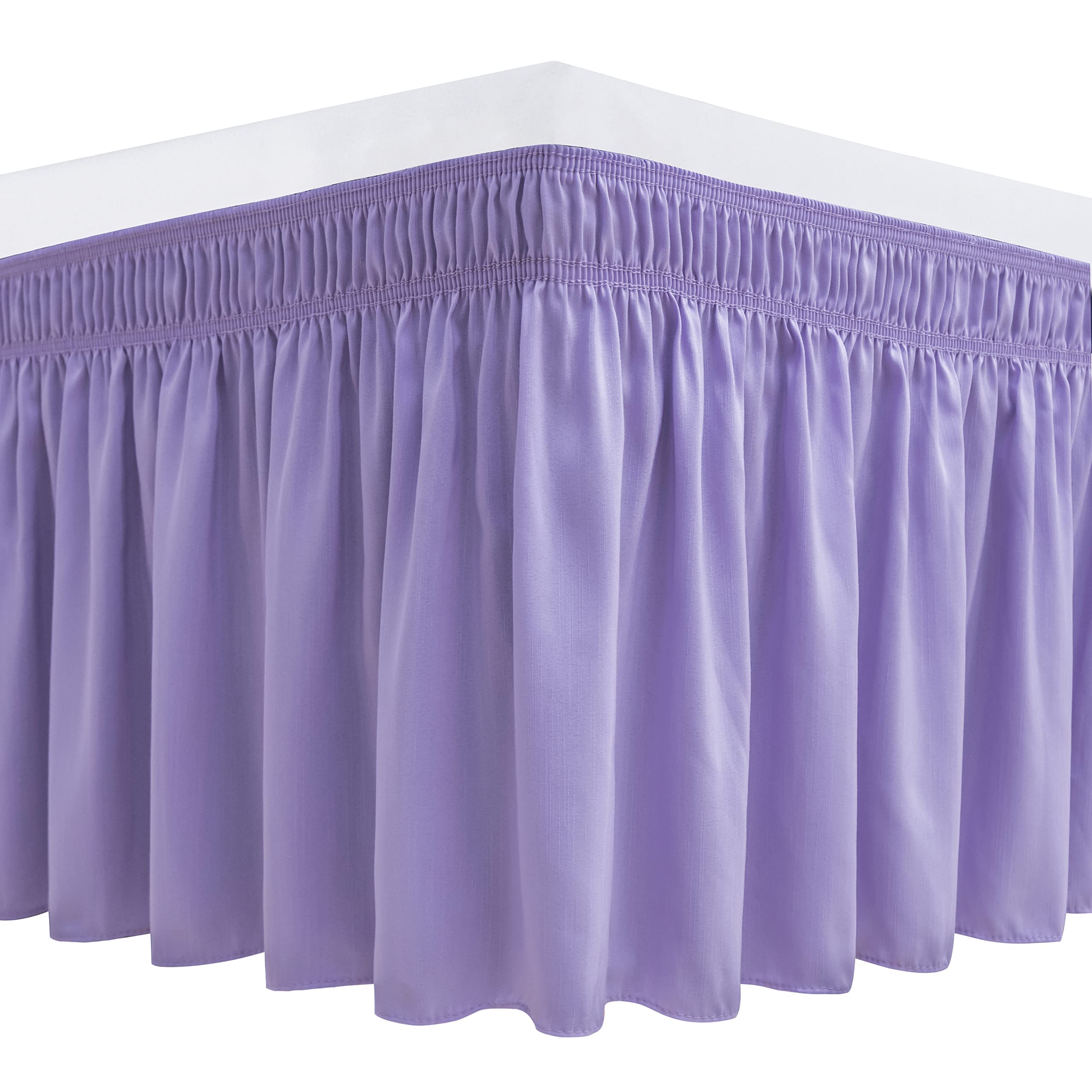 Biscaynebay Wrap Around Bed Skirts for King & Cal King Beds Short Drop of 12", Lavender Adjustable Elastic Dust Ruffles Easy Fit Wrinkle Resistant Silky Luxurious Fabric Machine Washable