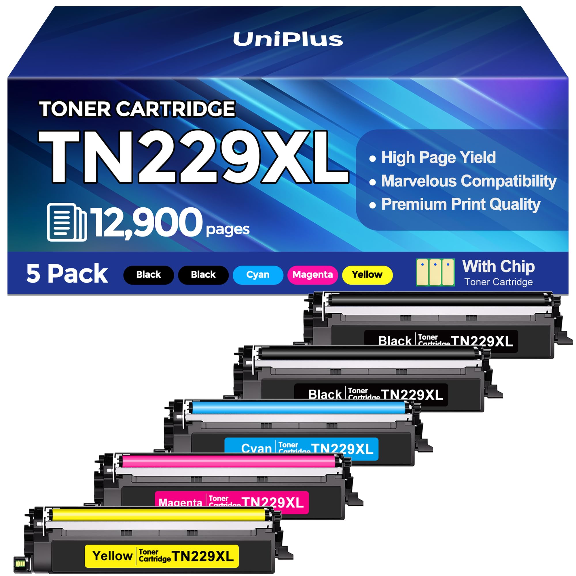 Photo 1 of TN229XL Toner Cartridges 5 Pack (12900 Pages) Compatible with HL-L3280CDW MFC-L3780CDW for Brother TN229XL TN229 Toner Work with HL-L3220CDW L3295CDW L3300CDW L8245CDW MFC-L3720CDW L3765CDW L8395CDW