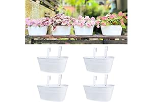 LaLaGreen Outdoor Rail Planter (11.8 Inch, 4 Pack) Metal Iron Hanging Flower Pots Deck Railings Fence Buckets Modern Countrys
