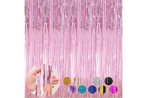 PROFASION 4 Pack Pink Foil Fringe Curtains Door Streamers Party Decorations 3.3 x 8.2 ft, Pink Tinsel Curtain Fringe Backdrop for Parties, Door Fringe Birthday Streamers, Photo Booth Backdrops, Party Decor