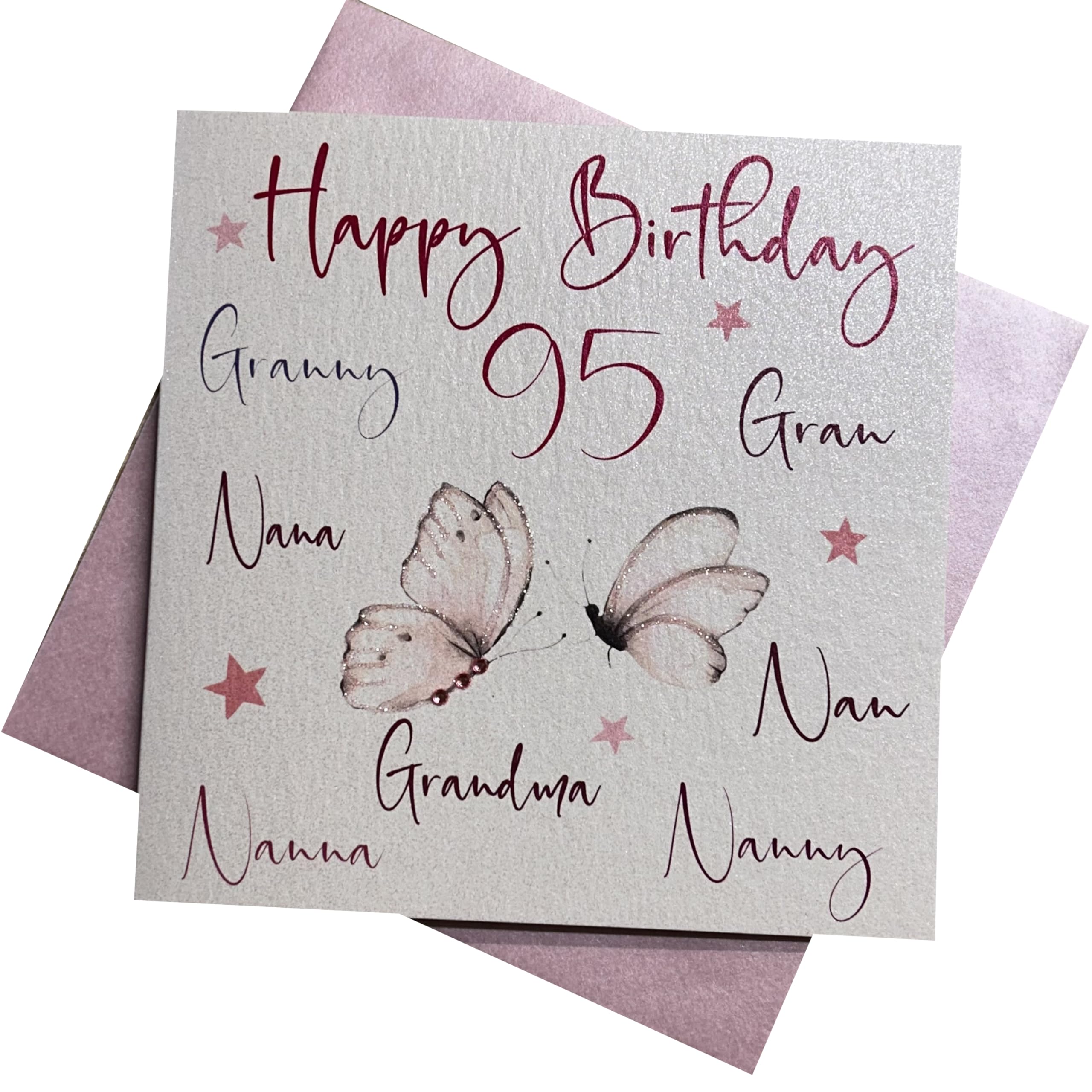 white cotton cards nanna,nan,nana,gran,granny,nanny,grandma, Happy 95" Handmade 95th Birthday Card, White, wb125-95