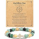 Pingyongchang Natural Stone Cross Bracelet for Women Healing Elastic Stretch Beaded Cross Bracelet Inspirational Christian Colorful Easter Bracelet for Women Men Christian Easter Gifts Jewelry