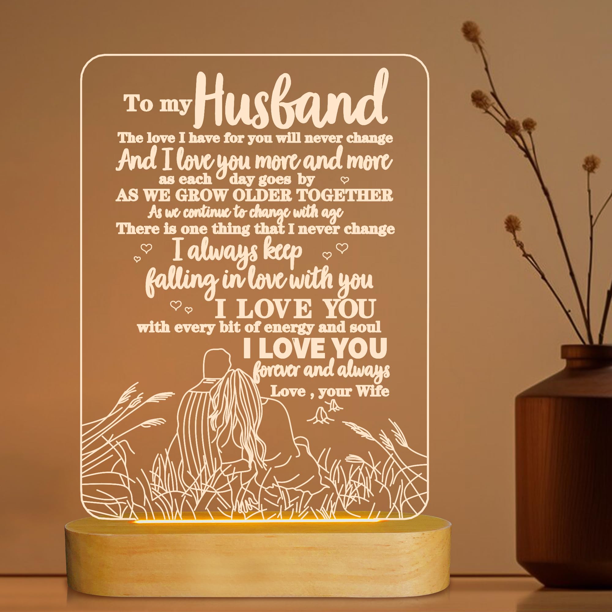 to My Husband Gifts from Wife,3D Illusion Lamp I Love You Night Light for Men Him Valentines Birthday Anniversay Romantic Gift