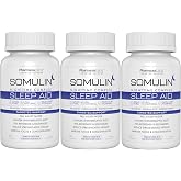 Somulin Nighttime Complex Sleep Aid - Powerful All-Natural Maximum Strength Formula - Fall Asleep &amp; Stay Asleep - Rest &amp; Refresh - Melatonin Valerian Chamomile &amp; 5-HTP - 60 Capsules (Pack of 3)