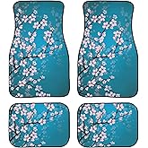 GEMEICHI Pink Cherry Blossom Car Floor Mats Carpet Set of 4 Japanese Flower Blossoms Tree Branch Asian Style Floor Mats for Cars Universal Vehicle Front Rear Rugs Floral Car Accessories for Trucks