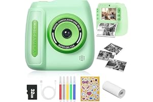 HEYAXA Kids Instant Print Camera - 1080P Video Digital Camera, Portable Toddler Travel Print Toy, Christmas Birthday Gifts for Girls Boys Age 3-12, Green