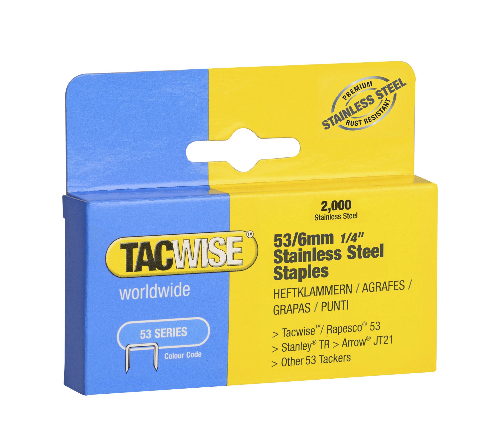 Tacwise 1268 Type 53 / 6 mm Stainless Steel Staples, Pack of 2000 — image 1