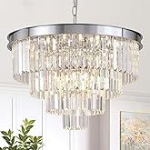 A AXILIXI Chrome Crystal Chandelier 24” Modern Chandelier for Dining Room Round Ceiling Pendant Light Fixture 4 Tiers 12 Ligh