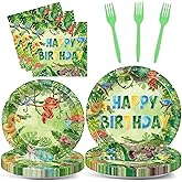 96 Pcs Reptile Birthday Party Supplies Reptile Swamp Happy Birthday Plates Napkins for Kids Jungle Swamp Snake Alligator Camping Wildlife Turtle Wilderness Party Tableware Decorations Favors Serves 24