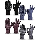 SATINIOR 4 Pairs Winter Knit Touchscreen Gloves Warm Texting Gloves Elastic Anti-slip for Adults