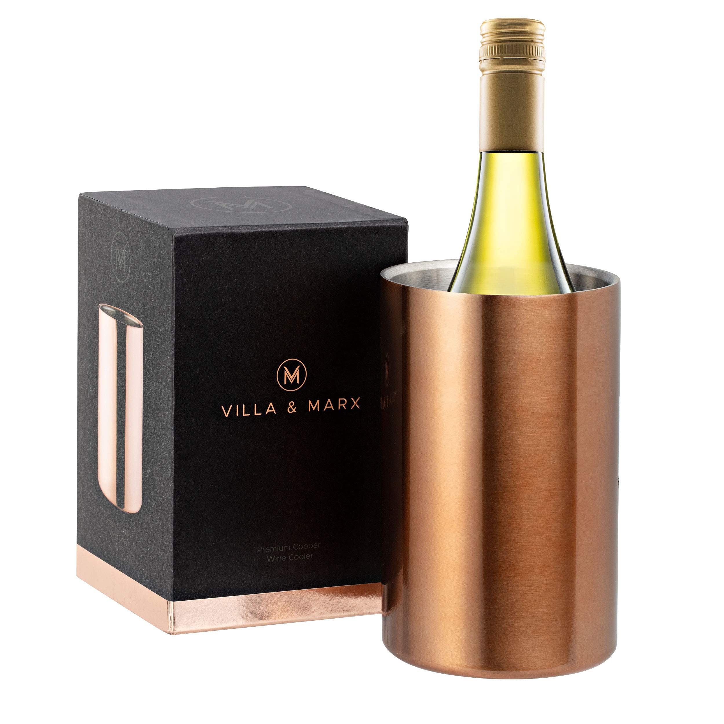 Villa & Marx Wine Chiller - Elegant Champagne Bucket with Premium Box - Insulated Wine Bottle Cooler Without Ice - Double Walled Wine Chiller Bucket, Fits and Cools All Bottles (Copper)