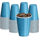 DecorRack Turquoise Plastic Cups, 12 oz Disposable Cups, Party Supplies (60 Count)