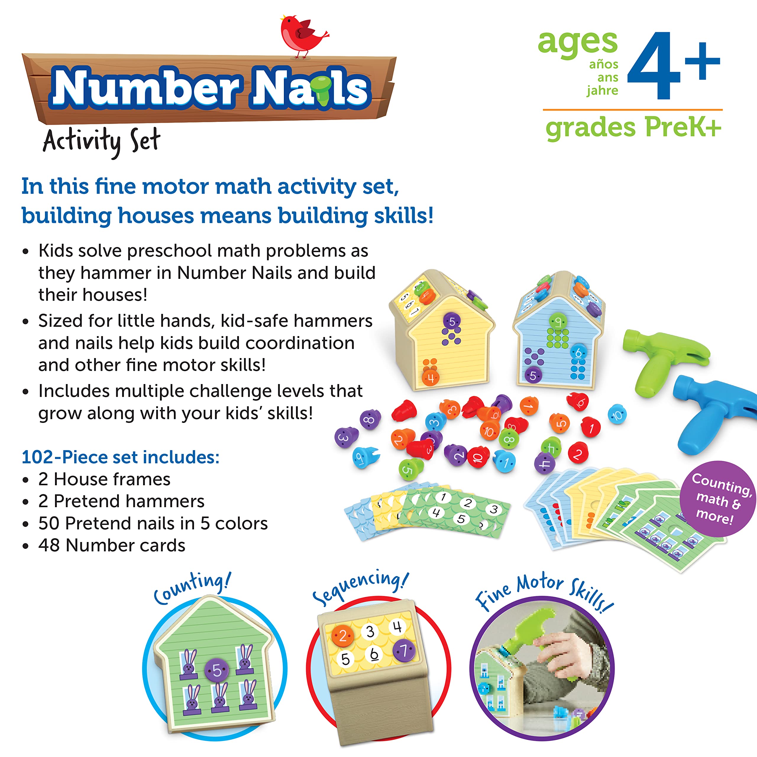 Learning Resources Number Nails Activity Set - 102 Pieces, Ages 4+ Toddler Learning Activities, Fine Motor Games for Kids, Math Games for Kids
