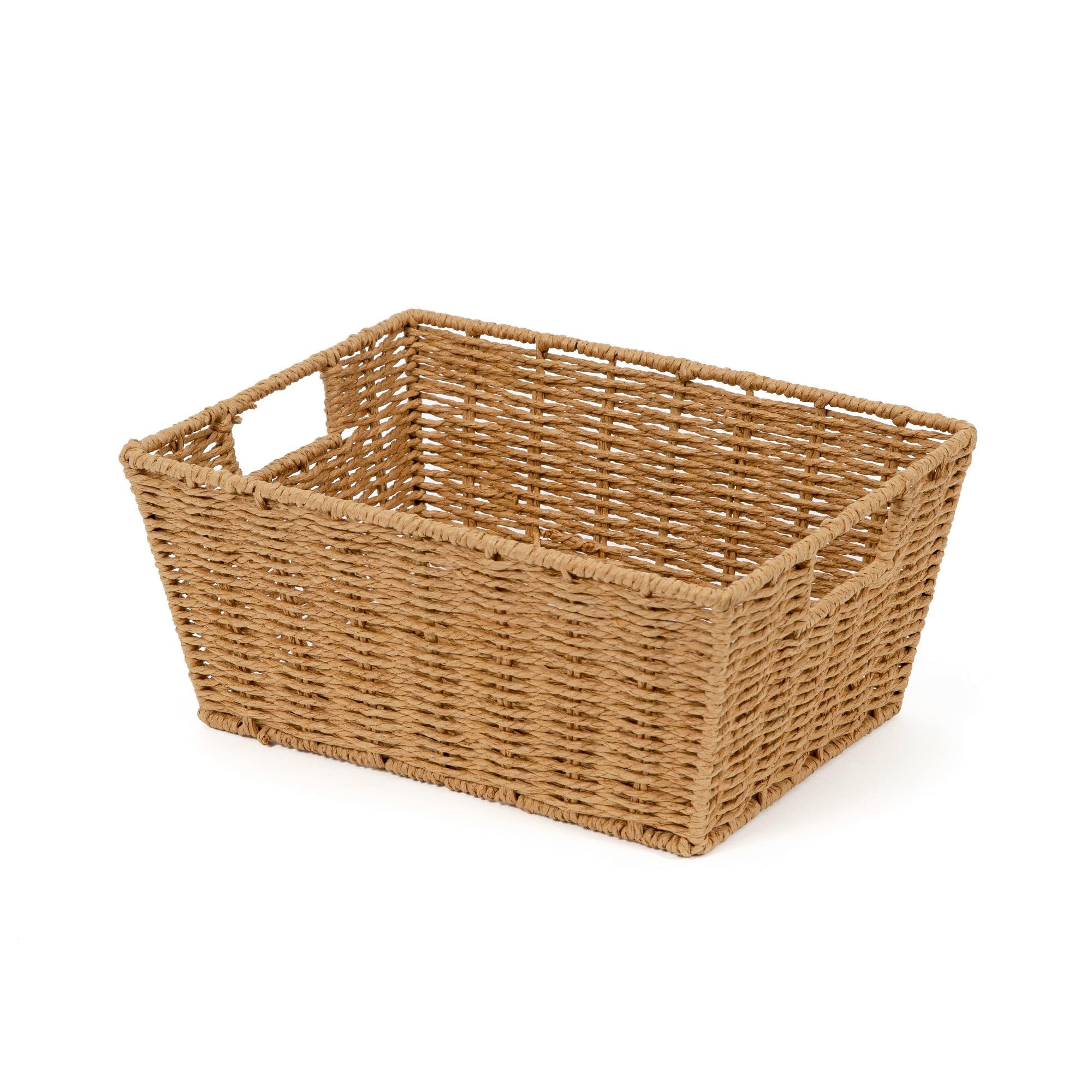 Compactor Etna Storage Basket, Hand-Woven Paper Shelf Basket with 2 Handles, Ideal Hamper for Toy Storage, Office Organisation and Bathroom Storage, Metal Frame, Light Brown