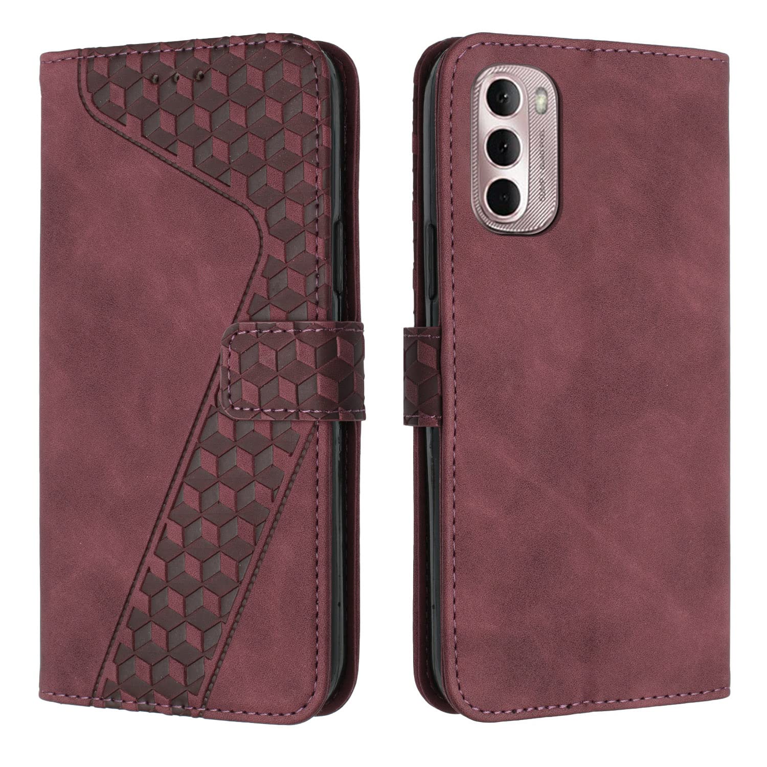 QIWEIQING Motorola Moto G62 5G Wallet Case, Motorola Moto G62 5G Magnetic PU Leather Case mit Credit Card Holder, Protective Folio Compatible with Motorola Moto G62 5G.Wine Red HX4