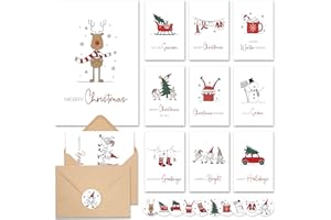 AUDREE Christmas Cards With Envelopes & Matching Stickers (20 Pack 4"x6") - Assortment Boxed Holiday Card - Perfect for Happy Holidays Cards, Xmas Card - Thoughtful Gift Idea for Friends and Family