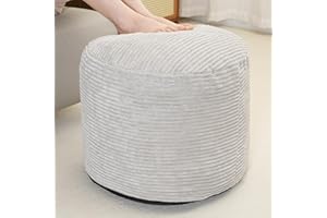 Yueyocici Pouf Ottoman Stuffed Round Modern Foam Filled Foot Rest Poufs for Living Room Chair Decorative 20 X 15 Inches Fluffy Pouf Foot Stool Storage Ottoman, Grey