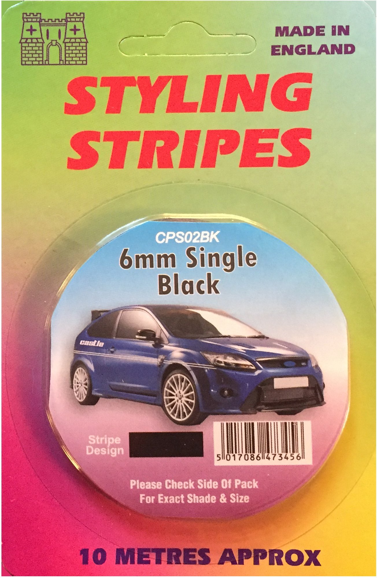 Castle Promotions Styling Coach line Black Pin Stripe Single 6mm 10 Meters Long Black Tape Packaging may Vary