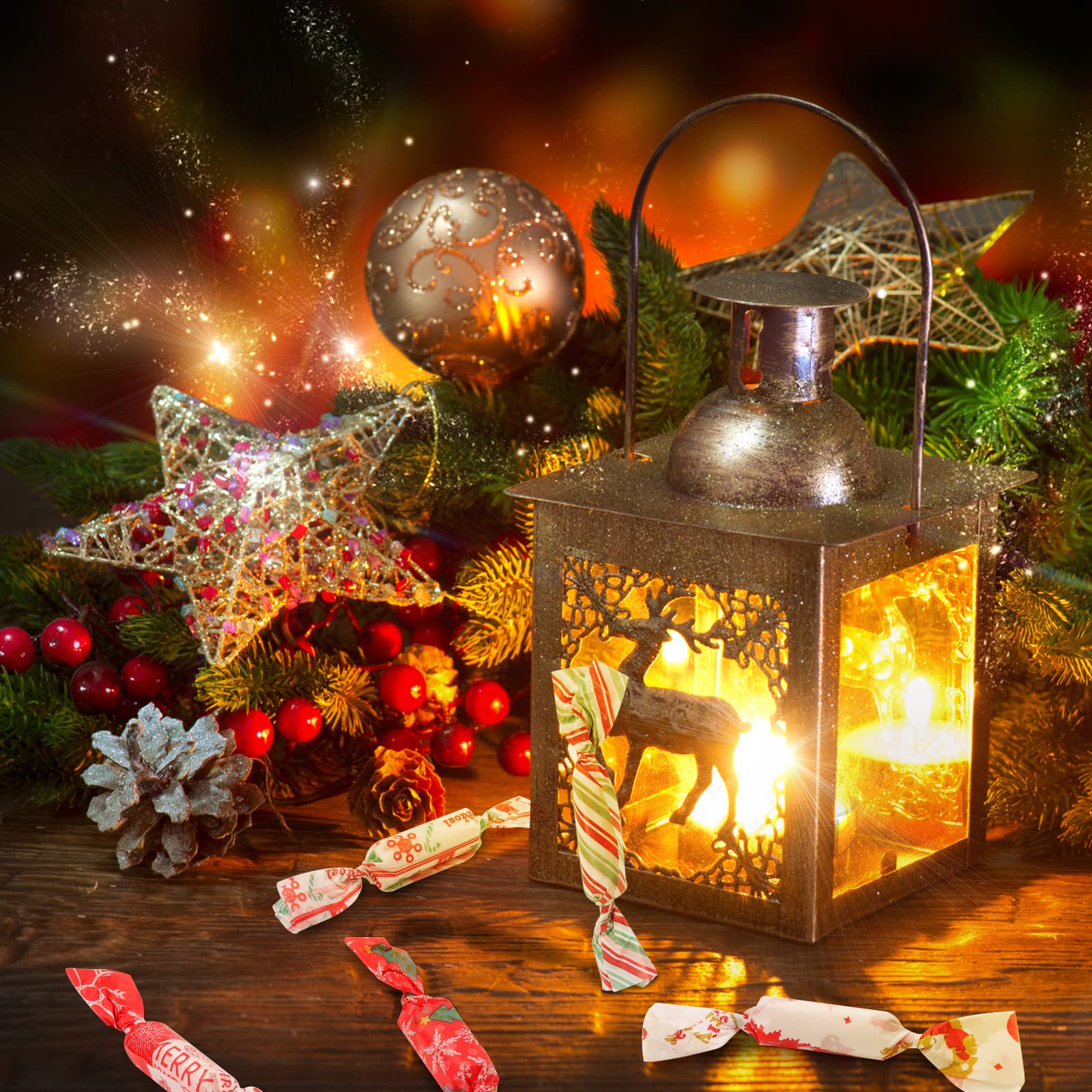 YBB 600 Pcs Christmas Candy Wrappers for Caramel, Greaseproof Candy Wax Twisting Papers Wrappers for Christmas Party Goodies Candy Chocolate Sweets