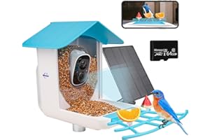 WIZACE Smart Bird Feeder with Camera Solar Powered & 64GB TF Card, Wider Perch DIY Compatible Hummingbird Feeder, Suet Ball, Jelly Feeder, Auto Capture Bird Videos, Ideal Gift for Family (Blue)