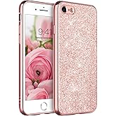 YINLAI for iPhone SE 2022 Case,iPhone SE Case 2020,iPhone 8 Case,iPhone 7 Case Glitter Women Girls Bling Slim Shockproof Protective Phone Cover for iPhone SE 3rd/SE 2nd Gen/8/7 4.7”, Rose Gold/Pink