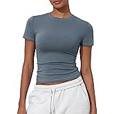 kayamiya Women's Basic Short Sleeve Cotton Shirts Slim Fit Crewneck Summer Trendy Y2k Baby Tee Crop Tops