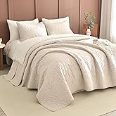 Sanracie California King Quilt Set 128"x 120", Wheat Colored 100% Cotton Oversized King Bedspread Coverlet Set Leaves Quilting 3Pcs Extra Large Wide Quilt Bedding Set for All Season Lightweight Soft