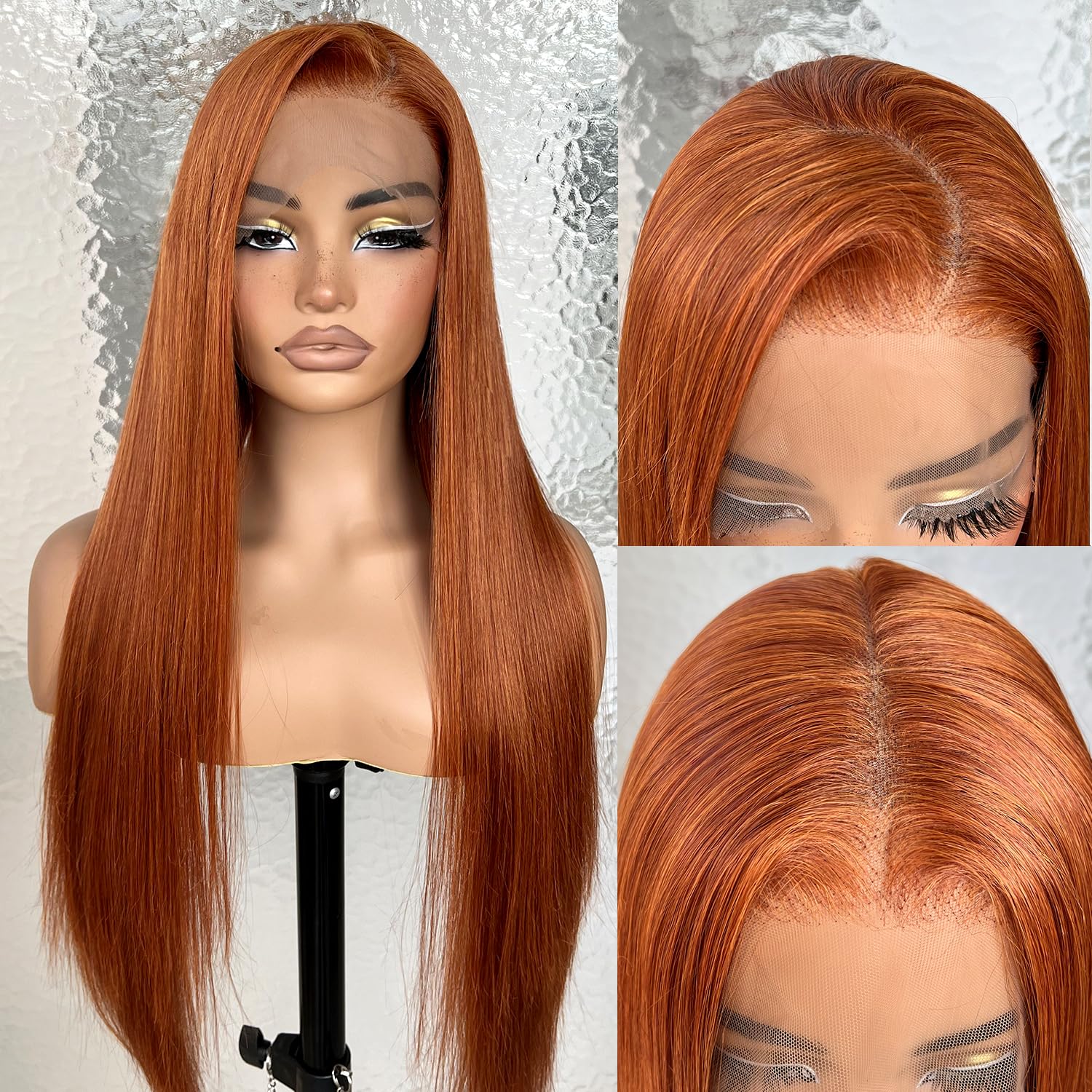 Photo 1 of BlackSwern 13x6 HD Glueless Lace Frontal Wigs Pre-Plucked, 200 Density Ginger Similar Human Hair Synthetic Long Straight Lace Front Wig Ready to Wear, 26inch #Ginger