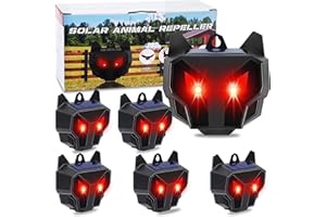 Phosooy Solar Animal Repellent, Predator Eyes Animal Deterrent Sentinels with Red LED Blinking Lights Drive Away Raccoon, Deer, Skunk, Cat, Coyote from Yard Farm and Chicken Coops (6 Pack)