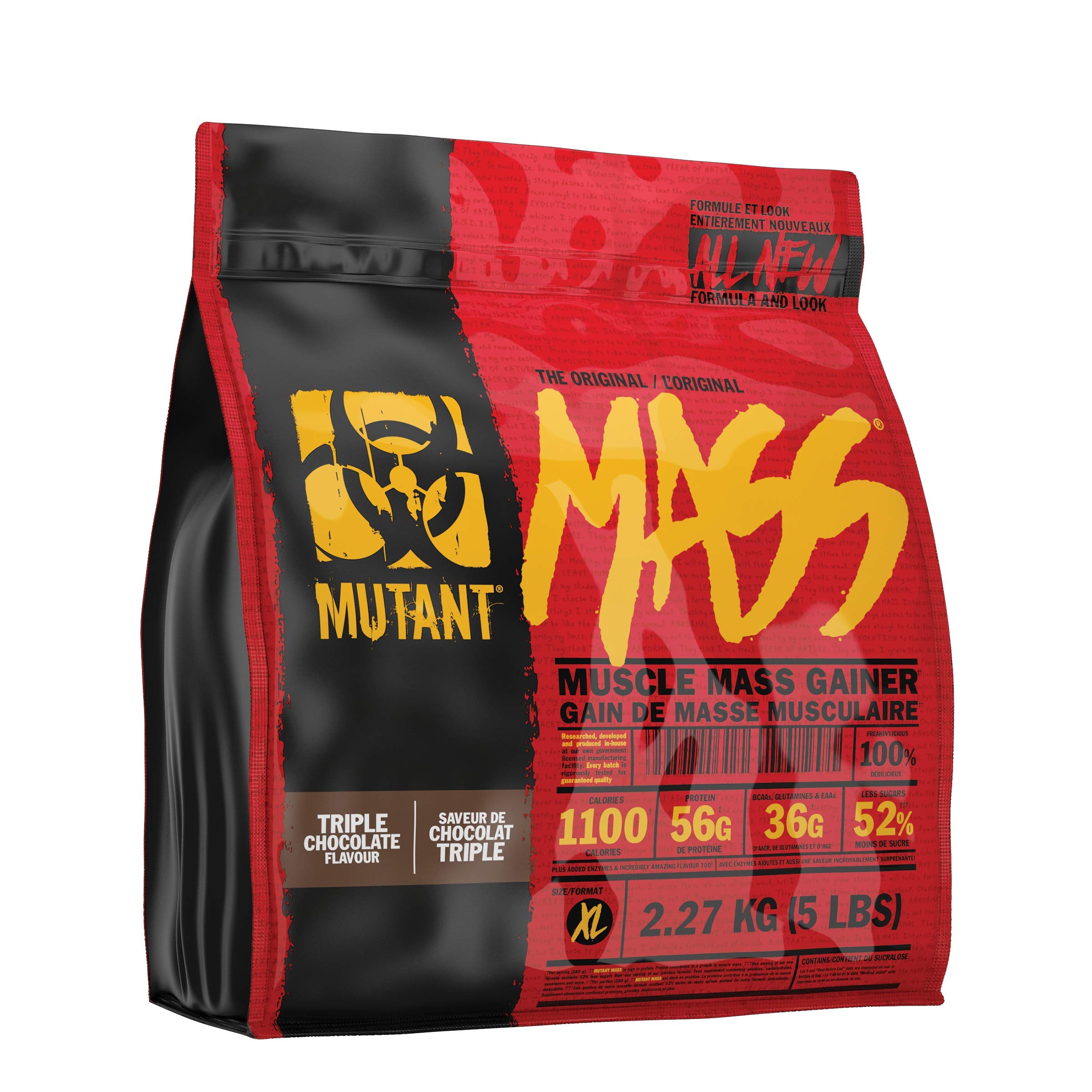 MUTANT Mass | Muscle Mass Gainer | 1100 Calories, 56g Protein, Whole Food Carbs, BCAAs, and Glutamine | Ultimate Hardcore Weight Gainer Shake | 2270g | Triple Chocolate
