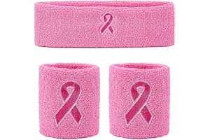 JRAIYBZ Breast Cancer Awareness Wristbands Pink Ribbon Sweatbands for Men and Women,Pink Headband for Basketball Baseball Running Yoga and Supporting Breast Cancer Awareness Mont