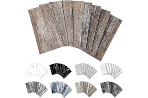 URCOLOR 32-Piece Peel and Stick Backsplash Wall Tile, 4"x 8" PVC Distressed Rustic Tan Wood Stick on Tiles for Kitchen, Bathroom, Laundry Room, Camper, Fireplace