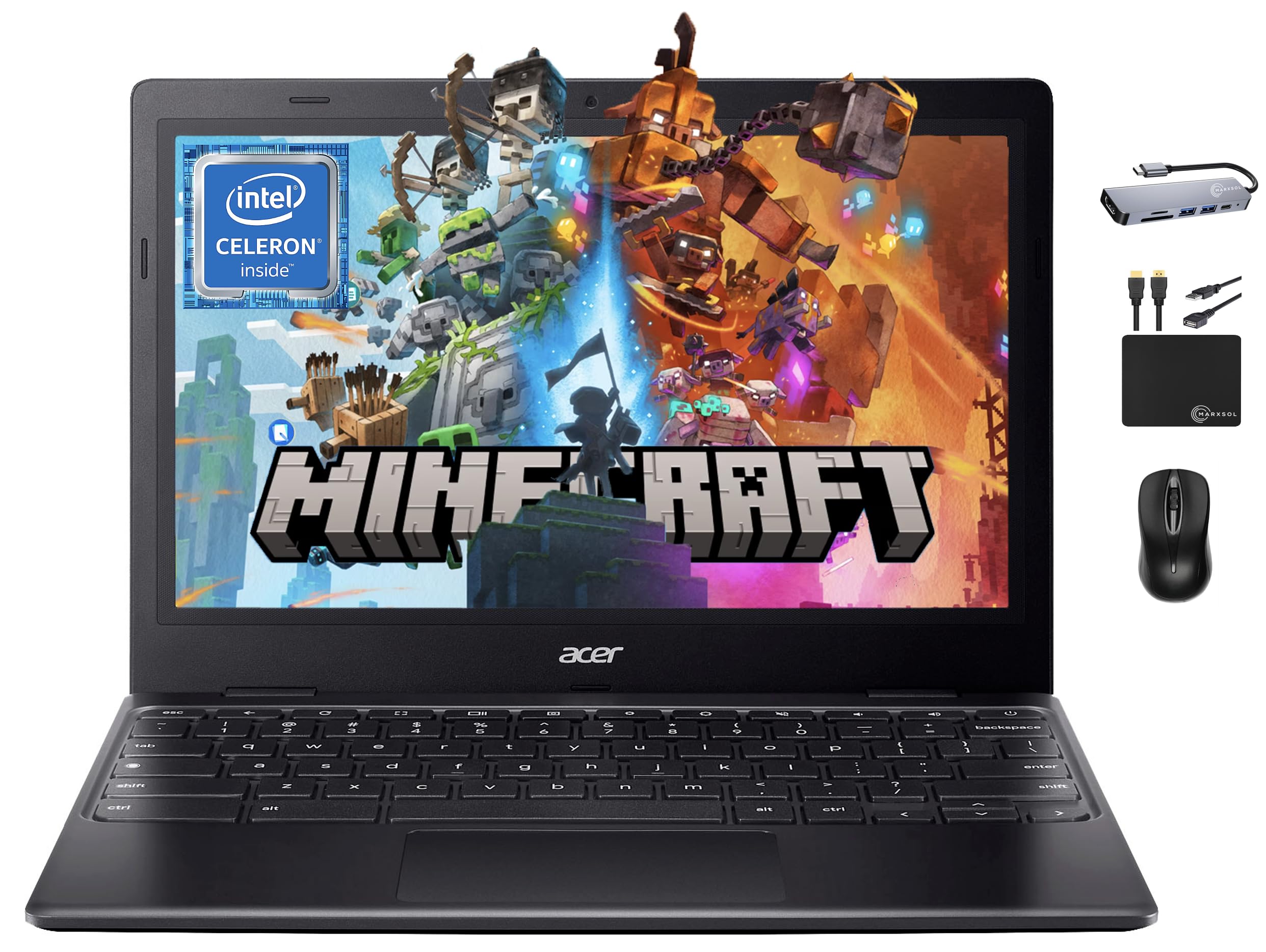 Photo 1 of Acer 2024 311 Chromebook Laptop Student Business, Dual-Core Intel N4500 Processor,11.6" HD Display, 4GB RAM, 192GB (64GB eMMC+128GB Card), Webcam WiFi, Long Battery, Chrome OS +MarxsolAccessory